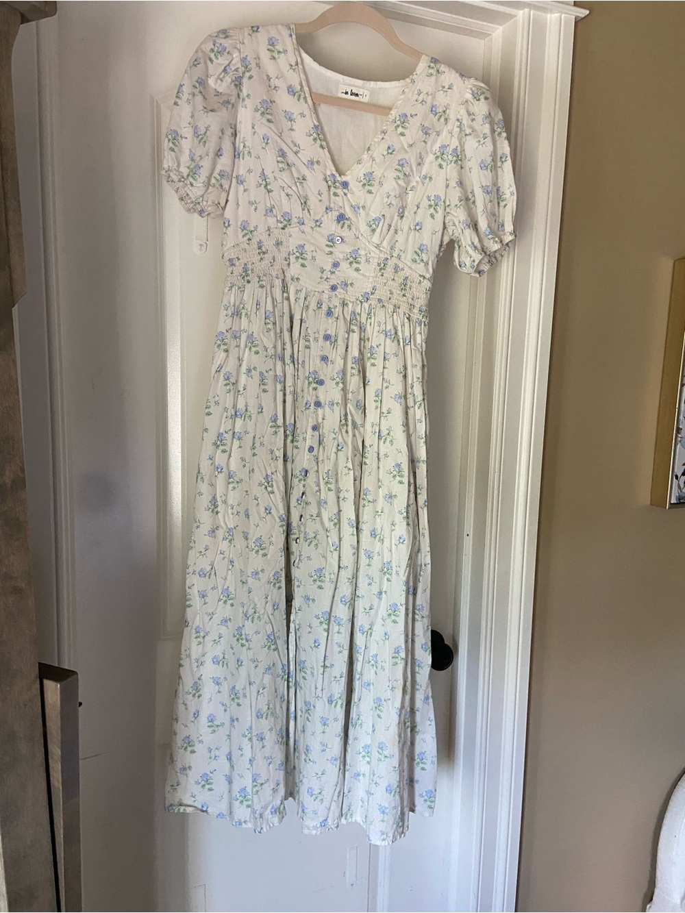 In Bloom Cream Dress with Light Blue Floral Print